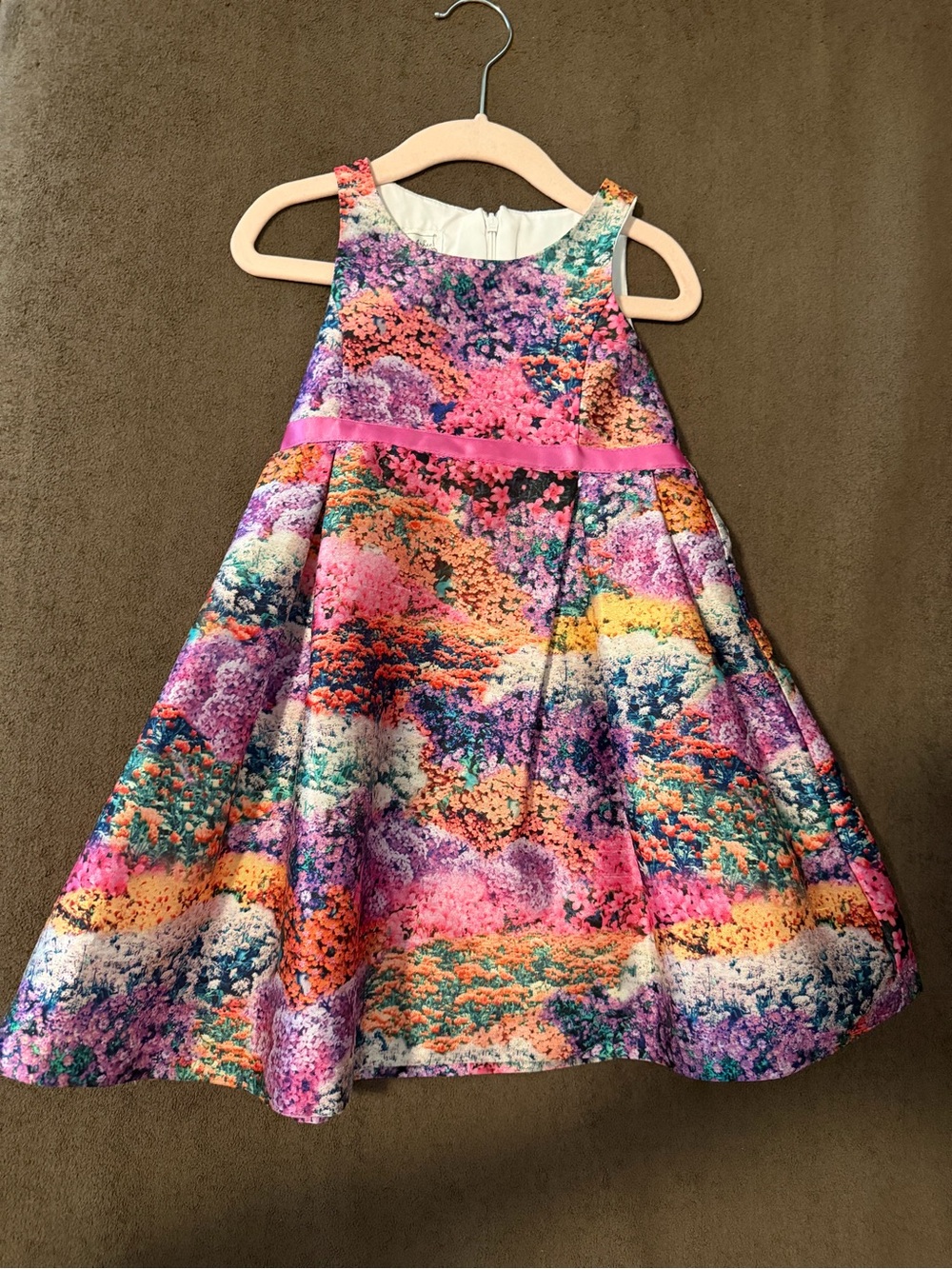 Pippa & Julie Multicolor Floral Fit-and-Flare Dress with Pink Band